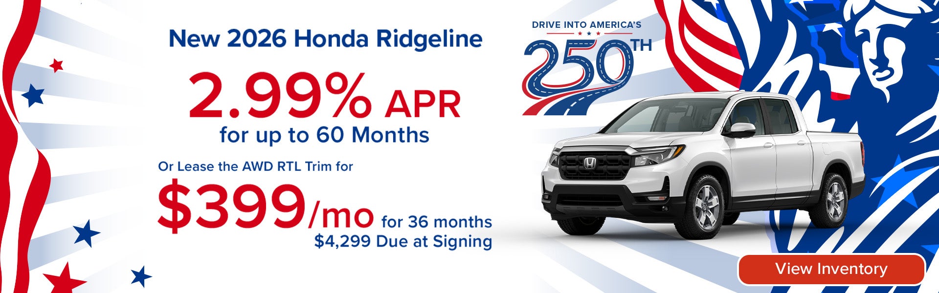 2026 Honda Ridgeline Lease or 2.99% APR